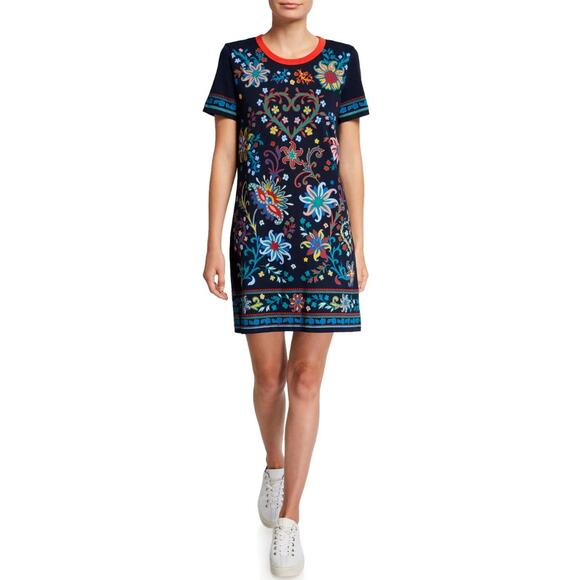 Tory Burch Black Mountain Floral Navy Multicolored T-Shirt Dress Medium - Picture 12 of 12
